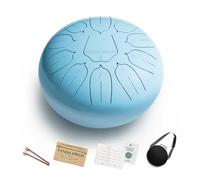 Panda Drum Plus (Blue) | Steel Tongue Handpan with Music Book, Mallets, Carrying Bag & Finger Picks | 11 inch, 432 Hz | Rain Drum for Inside & Outside | Calming Musical Instrument for Adults & Kids