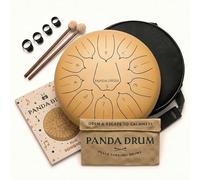 Panda Drum Plus (Sandstone) | Steel Tongue Handpan with Music Book, Mallets, Carrying Bag, Finger Picks | 11 inch, 432 Hz | Rain Drum for Inside, Outside | Calming Musical Instrument for Adults, Kids