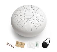 Panda Drum Plus (White) | Steel Tongue Handpan with Music Book, Mallets, Carrying Bag & Finger Picks | 11 inch, 432 Hz | Rain Drum for Inside & Outside | Calming Musical Instrument for Adults & Kids