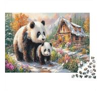 Panda Duo 1000pc DIY Jigsaw Puzzle for Young Adults Thick Cardboard Panda & Cub Village Decor Home Decoration Wall Display Gift for Friends Decorative Jigsaw Puzzle 70x50cm/1000pcs