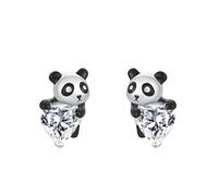 Panda Earrings 925 Sterling Silver Panda Stud Earrings with heart Cubic Zirconia Earrings Hypoallergenic Cute Animal Panda Jewellery Gifts for Girls Children Women