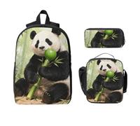 Panda Eat Bamboo Backpack Set-3-in-1 Travel Bag Lunch Bag Storage Pouch