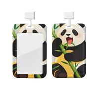 Panda Eat Bamboo Id Badge Holder with Lanyard-Vertical Card Protector Clear Abs Hard Shell, Retractable Reel for Work Office