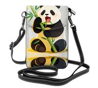 Panda Eat Bamboo Small Crossbody Phone Bag for Women PU Leather Flip Wallet with Card Slots Adjustable Strap