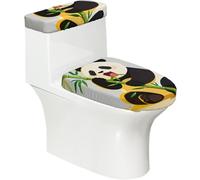 Panda Eat Bamboo Toilet Lid Cover Set of 2-Stretchy Toilet Tank Cover for Bathroom Decor, Soft Elastic Toilet Seat Cover for U Shape Oval