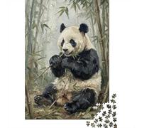 Panda Eating Bamboo in Forest 1000-Piece Puzzle for Adults, 38x26cm/1000pcs; A Weekend Activity at Your Own Pace; White Cardboard for Simple Sorting