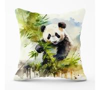 Panda Eating Bamboo Watercolour Outdoor Cushion Warren Reed - Designer Brown 60cm x 60cm
