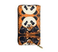 Panda Eating Food Patterned Leather Long Wallet (7.5 * 4.1 inches) | Extra Large Multi-Function Compartment | Great Gift