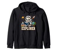 Panda Explorer Space Study Animal Graphic Zip Hoodie