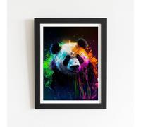 Panda Face Splashart Colourful Framed Art Print Warren Reed - Designer Black W16 inch x H24 inch