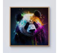 Panda Face Splashart Colourful Framed Canvas Warren Reed - Designer Light Brown W30 inch x H30 inch