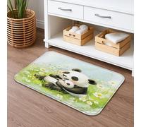 Panda Family Quick Dry Bath Mat, Cute Animal Floral Absorbent Non Slip Shower Mat, Spring Memory Foam Washable Bath Rugs for Bathroom Toilet Restroom Decorative 20x32 Inch