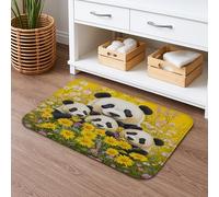 Panda Family Quick Dry Bath Mat, Yellow Floral Pattern Absorbent Non Slip Shower Mat, Cute Memory Foam Washable Bath Rugs for Bathroom Toilet Restroom Decorative 16x24 Inch