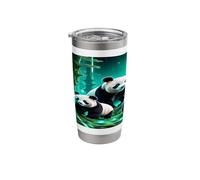 Panda Fantasy Forest Stained Glass Moonlit Design Stainless Steel Insulated Tumbler