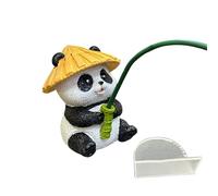 Panda Figurines Resin Piece- Resin Fishing Panda Sculpture, Cute Animal Desk Ornament, Miniature Wildlife Statue | For Garden Patio Balcony Lawn Porch Aquarium Tank Pond Outdoor Yard Decoration