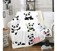 Loussiesd Kids'Cute Panda Fleece Sherpa Throw Blanket-Giant Panda Bear Pattern,Warm&Plush,Reversible,60"X79"