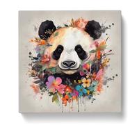 Panda Floral Art Canvas Print | Gallery Wrapped 30mm Frame Wall Art | 20x20 inches | Ready to Hang | Modern Animals Picture | Living Room Bedroom Lounge Office