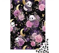 Panda Floral Night Sky Jigsaw Puzzles Puzzles for Adults Kids. 1000 Piece Impossible Challenge Toy Educational Game Home Decoration for Adults& Kids Age 14 Years Up 38x26cm/1000pcs