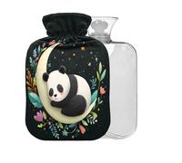 Panda Flower Black Pattern Hot Water Bottle with Cover 2L Large Warm Water Bag for Pain Relief Cramps