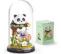 Panda Flower Bouquet Building Block Set, Animals Flowers Plants Decor with Dust Cover, Creative DIY Animals Plants Bonsai Tree Building Kit, Home Office Decor Gifts for Adults Teens