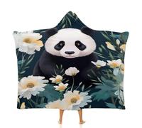 Panda Flower Cloak Hooded Blanket, Arctic Velvet Hooded Blanket for Adult Sofa Warm Blanket Throw Hooded Cloak Air Conditioning Nap Blanket Xmas,50"x60"