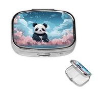 Panda Flower Pill Box 2 Compartment Medicine Pill Organizer Square Pill Case for Purse & Pocket Travel Pillbox Portable Metal Medicine Vitamin Fish Oil Organizer Unique Gift