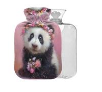 Panda Flower Pink Pattern Hot Water Bottle with Cover 2L Large Warm Water Bag for Men Women Pain Relief