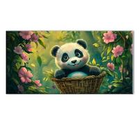Panda Flowers Diamond Art Kits Adults, 5D Diamond Painting for Beginner, Gem Art Cross Stitch Kits, DIY Full Drill Crystal Embroidery Kit for Crafts, for Home Decoration Paintings 32x64in J26-9706