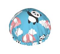 Panda Flying In The Sky Pattern Shower Cap & Bath Cap For Women,Reversible Oversized Waterproof Shower Caps Large Designed For All Hair Lengths,Elastic Reusable Bathing Hair Cap