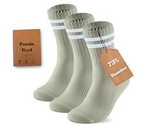 PANDA FOOD 3 Pairs Premium Bamboo Crew Socks | Anti-Blister Seamless Breathable Socks for Exercise, Gym or Casual Wear | Unisex Men and Women | 3 Pack UK | Sage | 4-8
