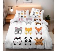 Panda Fox Duvet Cover Set, 3D Reversible Painting Cartoon Printed Quilt Cover with Zipper Closure, Soft Easy Care Bedding 200 x 200 cm