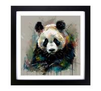 Panda Gestural Art No.3 Framed Print | 18x18 Inch Black Framed Wall Art | Ready to Hang | Eclectic Animal Picture | Living Room Bedroom Lounge Office