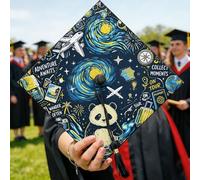 Panda Graduation Cap Topper, Adventure Travel Airplane Camera Summer Navy Grad Cap 2026 Decorations Graduation Party Favors Ceremony Photoshoot Accents 9.5x9.5 Inch