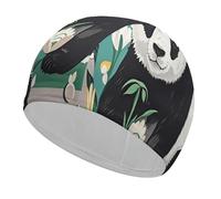 Panda Graphic Black and White Bathing Cap High Elasticity Swimming Caps Fit Both Long Hair Short Hair Comfortable Large Shower Cap for Drag Reduction and Hair Protection