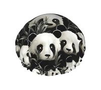 Panda Graphic Black And White Double Layered Shower Cap For Women Reusable Suitable For Bathing Spa