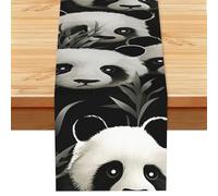 Panda Graphic Black and White Linen Table Runner Wrinkle Free Farmhouse Dining Tables Runners, Burlap Kitchen Tablecloths 13" X 72" Decorative Table Cover for Party Coffee Holiday Decor
