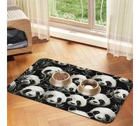 Panda Graphic Black and White Pet Feeding Mat Absorbent Pu Leather Dog Cat Food Mats Contain Spills Protects Floors, Anti-Slip Rubber Backing Dog Bowl Mats Easy Clean Pet Placemats 30x45cm