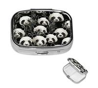 Panda Graphic Black and White Pill Case with Mirror Retro 2 Compartment Pill Box Small Pill Organizer for Purse or Pocket Decorative Metal Medicine Vitamin Organizer Unique Gifts