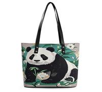 Panda Graphic Black And White Tote Bag Large Soft Leather Purse with Zipper Lightweight Ladies Shoulder Handbag