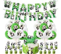 Panda Happy Birthday Decorations, Panda Party Decorations, Panda Themed Balloons, Cake topper and Cupcake Toppers, 37Pcs