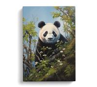 Panda Hard Edge Painting Art Canvas Print | Gallery Wrapped 30mm Frame Wall Art | 30x20 inches | Ready to Hang | Contemporary Animals Picture | Living Room Bedroom Lounge Office