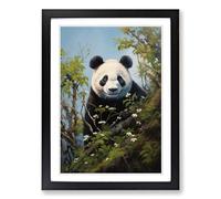 Panda Hard Edge Painting Framed Print | A2 Black Framed Wall Art | Ready to Hang | Modern Animal Picture | Living Room Bedroom Lounge Office