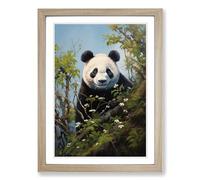 Panda Hard Edge Painting Framed Print | A2 Oak Framed Wall Art | Ready to Hang | Modern Animal Picture | Living Room Bedroom Lounge Office