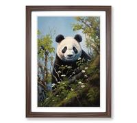 Panda Hard Edge Painting Framed Print | A2 Walnut Framed Wall Art | Ready to Hang | Modern Animal Picture | Living Room Bedroom Lounge Office