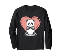 Panda Heart Hands Love Valentine Kawaii Romantic Fun Long Sleeve T-Shirt