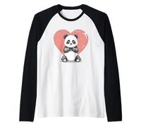 Panda Heart Hands Love Valentine Kawaii Romantic Fun Raglan Baseball Tee