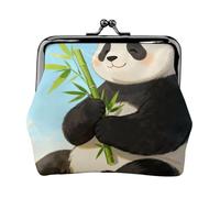 Panda Hold Bamboo Leather Coin Purse for Women-Small Kiss Lock Wallet, Mini Card Holder for Keys Lipstick, Cute Change Purse for Travel