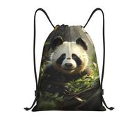 Panda Holding Bamboo Gym Bag Drawstring Bag Lightweight Versatile Drawstring Backpack For Yoga Travel Holiday 36X42Cm