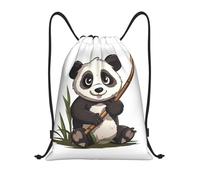 Panda Holding Bamboo Stick Sport Sack Cinch Sack Pack Versatile Lightweight Drawstring Bag For Travel Picnic Men 36X42Cm