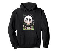 Panda Holding Flowers Animal Illustration Pullover Hoodie